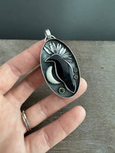 Load image into Gallery viewer, Amethyst sage agate raven and moon Necklace