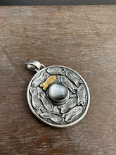 Load image into Gallery viewer, Silver fish parable pendant with abalone