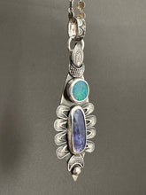 Load image into Gallery viewer, Tanzanite and Opal moon pendant