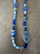 Load image into Gallery viewer, Vintage glass bead silk knotted necklace in blues