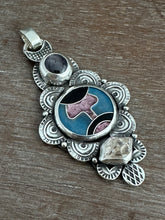 Load image into Gallery viewer, Cloisonné glass enamel pendant with ruby and quartz