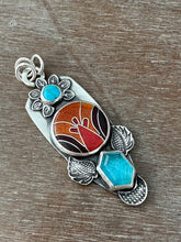 Load image into Gallery viewer, Cloisonné glass enamel with turquoise and apatite doublet.