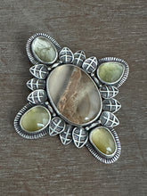 Load image into Gallery viewer, Mossy agate and green rutilated quartz medallion