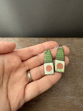Load image into Gallery viewer, Green and pink enamel earrings