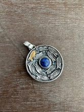 Load image into Gallery viewer, Silver fish parable pendant with lapis
