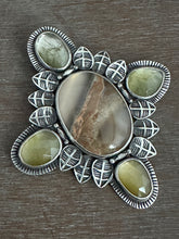 Load image into Gallery viewer, Mossy agate and green rutilated quartz medallion