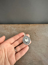 Load image into Gallery viewer, Layered silver and mother of pearl eye pendant