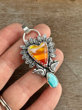 Load image into Gallery viewer, Swirly Orange rosarita and turquoise Sacred Heart pendant