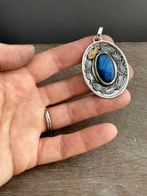 Load image into Gallery viewer, Silver fish parable pendant with labradorite
