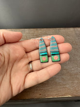 Load image into Gallery viewer, Blue and coral enamel earrings
