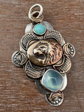 Load image into Gallery viewer, Bronze lion with aquamarine
