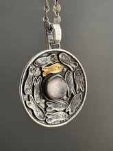 Load image into Gallery viewer, Silver fish parable pendant with abalone