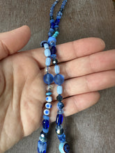 Load image into Gallery viewer, Vintage glass bead silk knotted necklace in blues