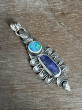 Load image into Gallery viewer, Tanzanite and Opal moon pendant