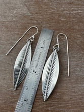 Load image into Gallery viewer, Stamped silver leaf earrings