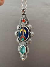 Load image into Gallery viewer, Cloisonné glass enamel pendant with Carnelian and Apatite