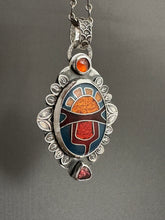 Load image into Gallery viewer, Cloisonné glass enamel with garnet and red spinel pendant