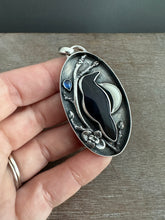 Load image into Gallery viewer, Amethyst sage agate raven with branch and moon Necklace