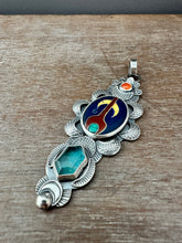 Load image into Gallery viewer, Cloisonné glass enamel pendant with Carnelian and Apatite