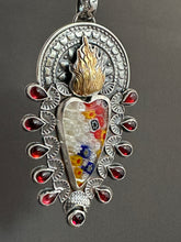 Load image into Gallery viewer, Millefiori and garnets Sacred Heart pendant