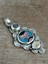 Load image into Gallery viewer, Cloisonné glass enamel pendant with ruby and quartz