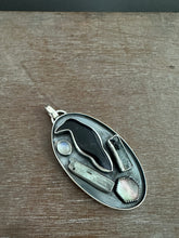 Load image into Gallery viewer, Amethyst sage agate raven and crystal Necklace