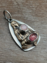 Load image into Gallery viewer, Bronze Mysterious Woman Pendant with Pink Stones