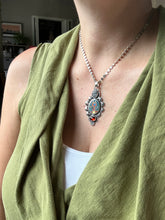 Load image into Gallery viewer, Cloisonné glass enamel pendant with trilobite fossil and garnet