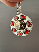 Load image into Gallery viewer, Bronze lion with 7 garnets