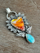 Load image into Gallery viewer, Swirly Orange rosarita and turquoise Sacred Heart pendant