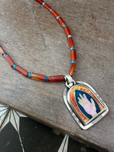 Load image into Gallery viewer, The Hand of the Maker Cloisonné Enamel Medallion on Carnelian and Apatite Beaded Necklace