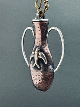 Load image into Gallery viewer, Amphora Pendant with etched bird drawing and bronze bird