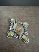 Load image into Gallery viewer, Mossy agate and green rutilated quartz medallion