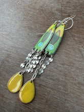 Load image into Gallery viewer, Yellow and Green Long Enamel Earrings