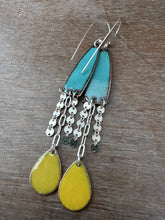 Load image into Gallery viewer, Yellow and Green Long Enamel Earrings