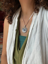 Load image into Gallery viewer, Silver fish parable pendant with lapis