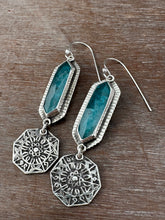 Load image into Gallery viewer, Apatite Earrings with Dangling Mandala