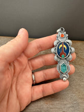 Load image into Gallery viewer, Cloisonné glass enamel pendant with Carnelian and Apatite