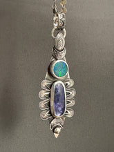 Load image into Gallery viewer, Tanzanite and Opal moon pendant
