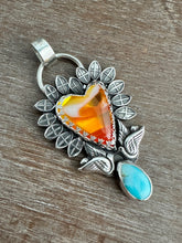 Load image into Gallery viewer, Swirly Orange rosarita and turquoise Sacred Heart pendant