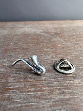 Load image into Gallery viewer, Silver Saxophone pin, lapel pin, scatter pin