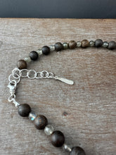 Load image into Gallery viewer, Staurolite with Bronze Sapphire on Bronzite and Labradorite Beaded Necklace