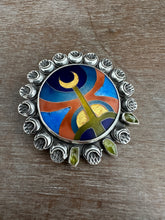 Load image into Gallery viewer, Cloisonné glass enamel with vesuvianite crystals