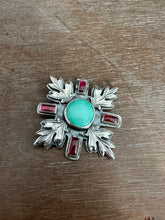 Load image into Gallery viewer, Turquoise and Garnet Leaf Medallion