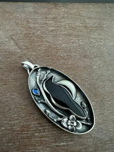 Load image into Gallery viewer, Amethyst sage agate raven with branch and moon Necklace
