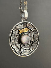 Load image into Gallery viewer, Silver fish parable pendant with abalone