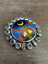 Load image into Gallery viewer, Cloisonné glass enamel with vesuvianite crystals