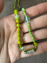 Load image into Gallery viewer, Vintage glass bead silk knotted necklace in greens