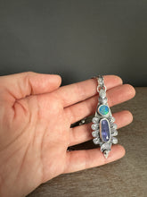 Load image into Gallery viewer, Tanzanite and Opal moon pendant