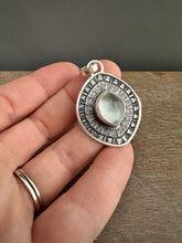 Load image into Gallery viewer, Layered silver and mother of pearl eye pendant